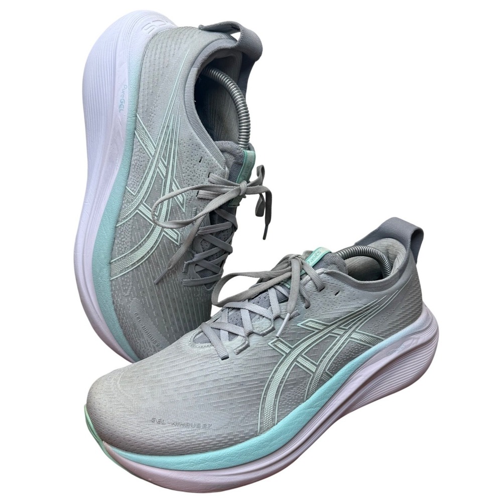 ASICS Gel-Nimbus 27 Grey Mint Green Women Running Shoes 1012B753 Size 11.5
